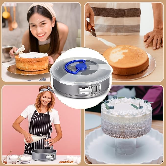 Teenyyou Non Stick Springform Cheesecake Pan with Lid and Removed Bottom Gray Round Cake Pan Travel Friendly Carbon Steel Bakeware for Pie Cake Pizza(1 Pcs,9 in)