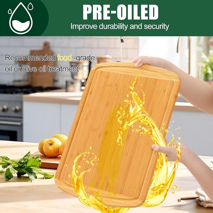 Homaxy Extra Large Bamboo Cutting Boards for Kitchen, 18x12.5", Two-Tone | XL Cutting Board with Juice Groove, Wooden Butcher Block Chopping Board for Kitchen, Meat, Fruit & Vegetables, Pre Oiled