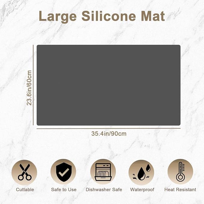 35.4"x23.6"(90cmx60cm) Large Silicone Kitchen Counter Mat, Heat Resistant Non-Slip Countertop Protector, Waterproof Multipurpose Mat for Kitchen Island, Dark Gray