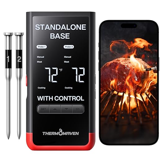 ThermoMaven WiFi Wireless Meat Thermometer, 2 Probes, Smart Base, 6 Sensors | Unlimted Monitor Range via APP, Commercial-Grade NIST Certified Accuracy, for Restaurant Kitchen, BBQ/Grill/Oven