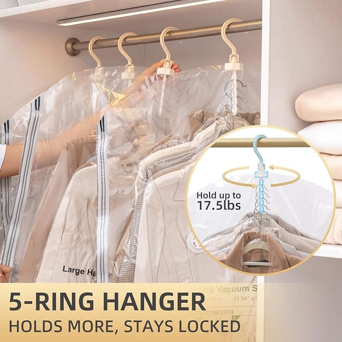 TAILI Hanging Vacuum Sealer Storage Space Saver Bags for Clothes, Suits, Coats or Jackets, 4 Pack Jumbo 53x27.6 Inches, Clear | Vacuum Seal Bags for Clothing, Space Saver Winter Clothes Storage Closet Organizer Garment Storage