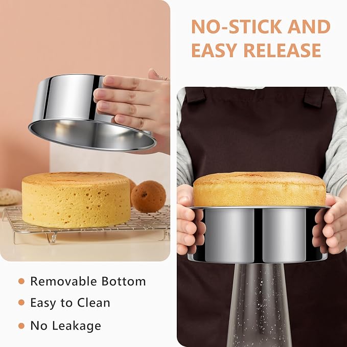 7 Inch Round Cake Pans, Removable Bottom & Easy Releasing, Leakproof & Nonstick Cake Pan, 304 Stainless Steel Cake Baking Cheesecake Pan, Non-Toxic & Healthy