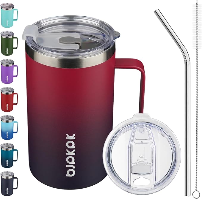 BJPKPK 25oz Insulated Coffee Mug with Handle, Stainless Steel Travel Mug | Keeps Drinks Hot & Cold, Double Wall Vacuum, 2 Lids Included, BPA-Free Coffee Tumbler for Home, Office & Travel