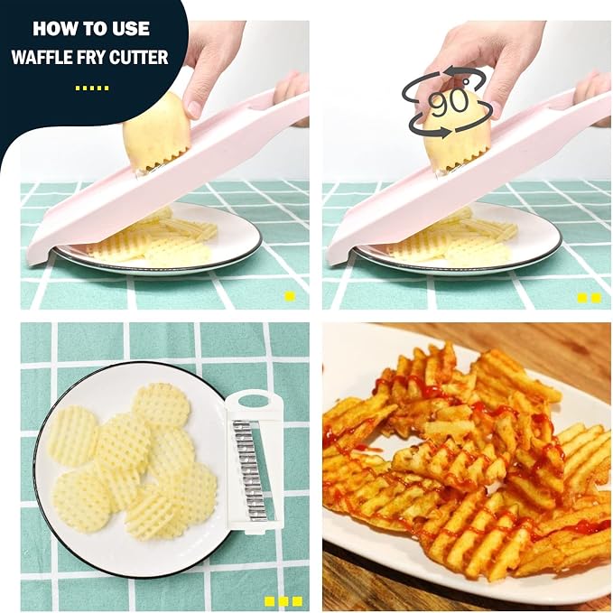 NACOLUS Mandoline Slicer for Kitchen Slicer Vegetable Cutter 5 In 1 Veggie Slicer Potato Slicer waffle fry cutter Hot Swap Mandolin with Peeler for Vegetables Carrot Shredder Cucumber Slicer - Pink | slicer vegetable cutter,hot-swap self-storage,effici...