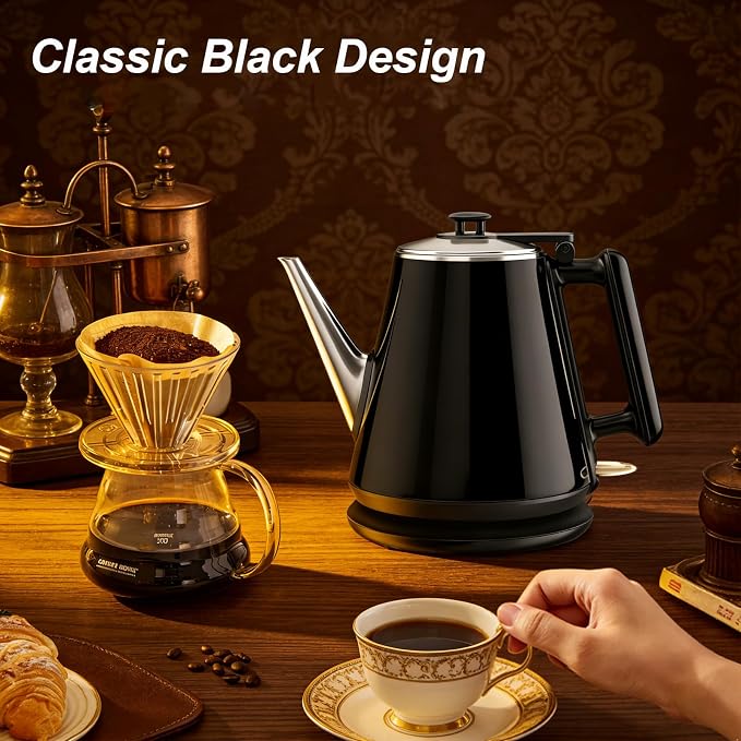 Small Gooseneck Electric Kettle 0.9L, 1000W 304 Stainless Steel | BPA Free, Auto Shut-Off & Boil-Dry Protection, Easy to Use, Vintage Design Tea Kettle Fast Boiling for Home Office Dorm RV