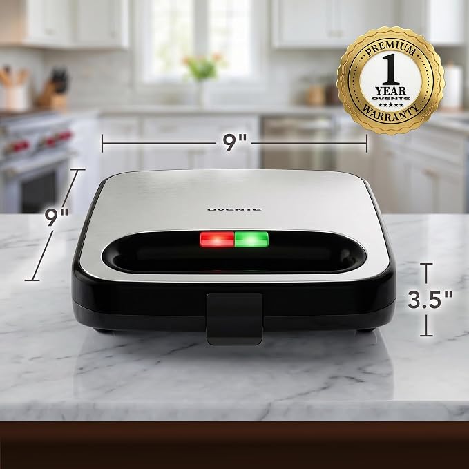 OVENTE Electric Sandwich Maker, 750W Non-Stick Plates, Black GP0401B | Perfect for Grilled Cheese, Tuna Melts, Omelets, French Toast, Breakfast Favorites, Light Meals, and Snacks