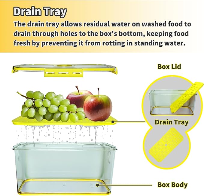 Airtight Bread Box for Kitchen Countertop, Yellow, 2 PCS | Time Recording Dial, Multi-Use Food Storage, Container with Lid, Draining Tray, For Homemade Bread, Sourdough, Toast, Cookies