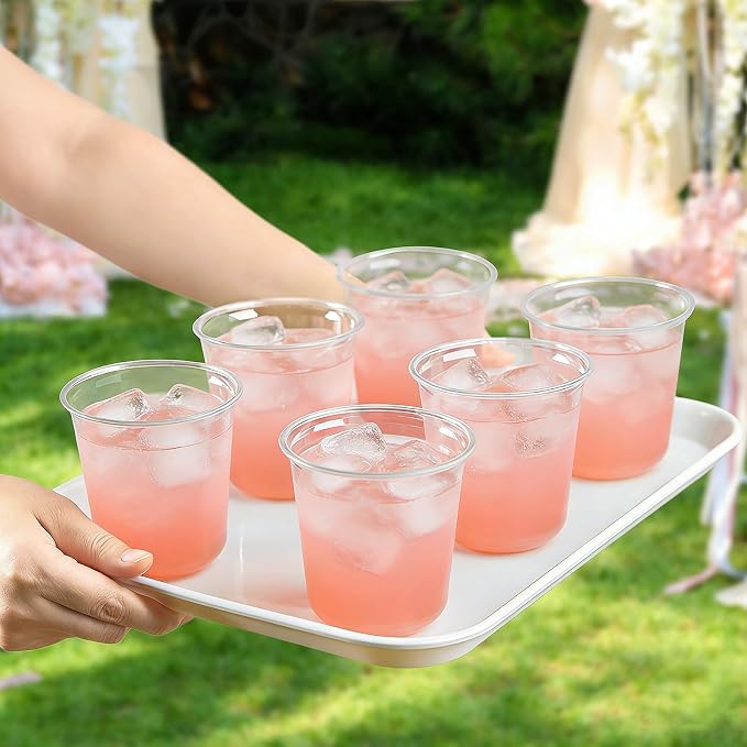 100 x Round Bottom Clear Plastic Cups 12 oz | Disposable Cocktail Cups, Stemless Wine Glasses, Cute Plastic Party Cups for Meeting, Wedding, Birthday, Party Supplies