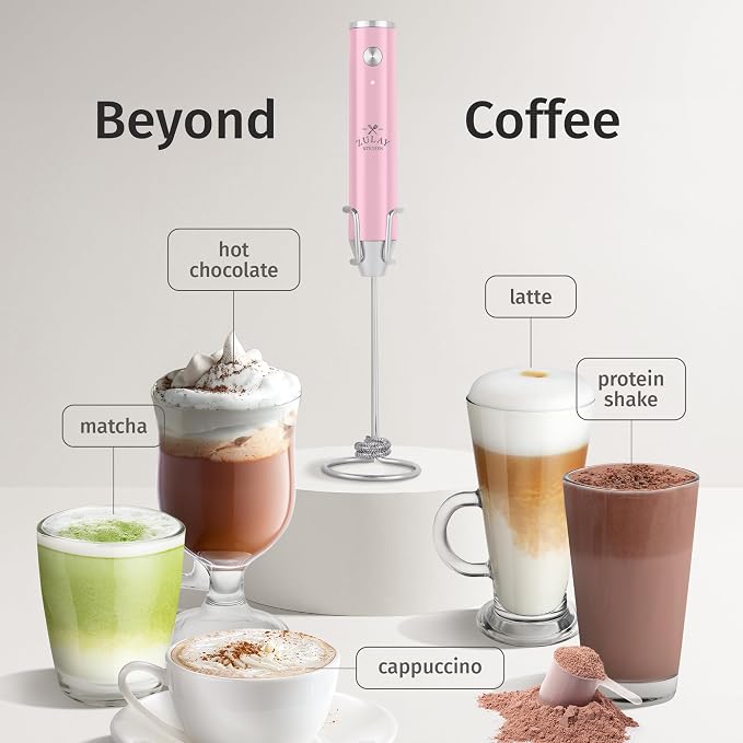 Zulay Kitchen Rechargeable Milk Frother Handheld - Frother Wand, Drink Mixer, Electric Whisk Frother, for Cappuccinos, Matcha & Protein Powder - Lux Double Whisk 2 Speed Waterproof 2000mAh Pink