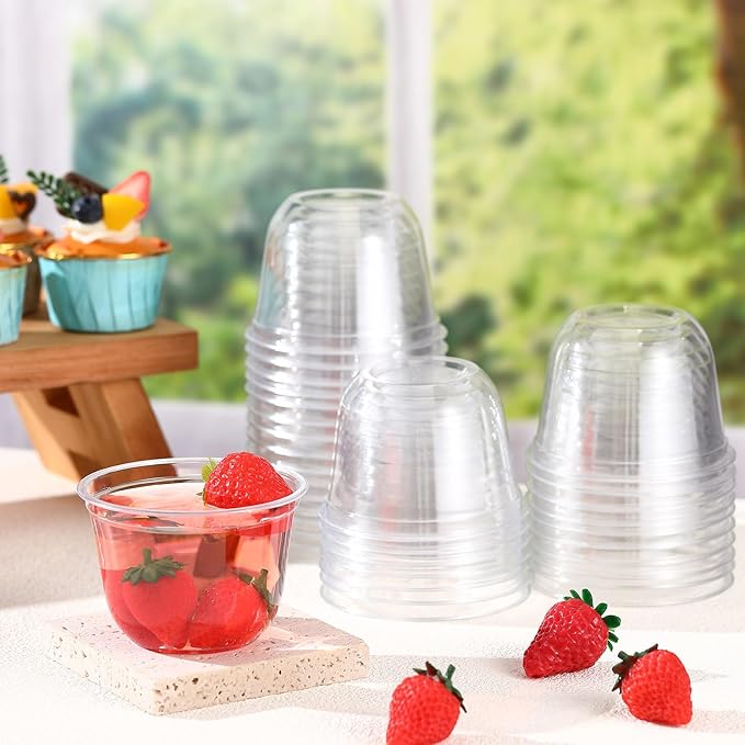 Ziliny 100 Pcs 9oz Plastic Stemless Wine Glasses Disposable, Clear | Plastic Wine Glasses for Parties Weddings Birthdays, Cocktail Drinking Cups, Round Bowl, Bulk Event Supplies