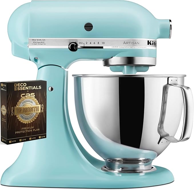 KitchenAid Artisan Series 5 Quart Tilt Head Stand Mixer with Pouring Shield KSM150PS, Mineral Water Bundle with Deco Essentials Exclusive CPS 1 Year Extended Protection Pack