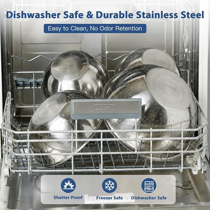 6 Piece Stainless Steel Mixing Bowls Set (0.6–10 QT) | Heavy-Duty Nesting Metal Bowls, 0.6, 1.7, 2.9, 4.9, 6, 10 QT, Flat Base, For Baking, Cooking, Salad Tossing & Meal Prep