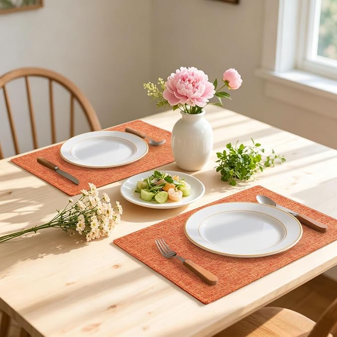 Homaxy Cloths Placemats for Dining Table Set of 6, 13" x 19", Orange | Heat Resistant, Washable, Cotton Linen Blend Table Mats, Easy to Clean Place Mats, Indoor Outdoor