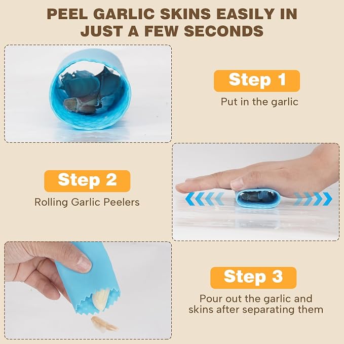 Cook Guy 304 Stainless Steel Garlic Press Rocker Set | Premium Garlic Mincer, Crusher, Peeler and Scraper Tool for Effortless Mincing - Comfortable Grip Garlic Grinder (Silver)