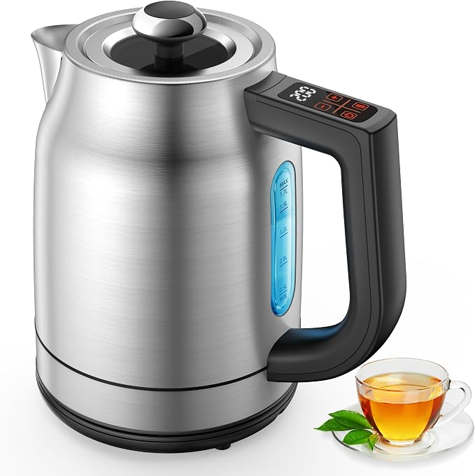 Airyoyo 1.7L 1500W Electric Tea Kettle with 13 Temperature Settings | Strix Thermostat, LED Display&Touch Control, Auto Shut-Off Protection