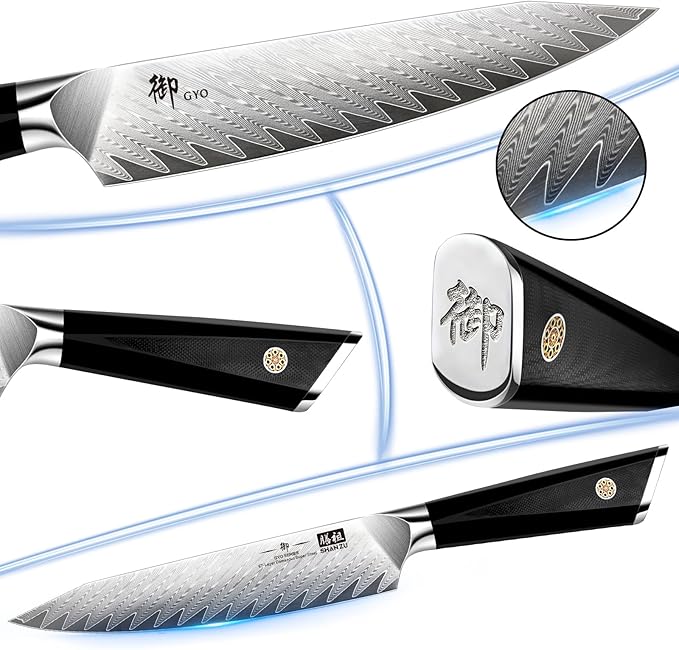 SHAN ZU Damascus Chef Knife 6 inch,67-Layer 10Cr15MoV Japanese Steel | High Carbon Super Sharp Japanese Chef Knife, All Purpose Professional Kitchen Utility Petty Knives with G10 Handle