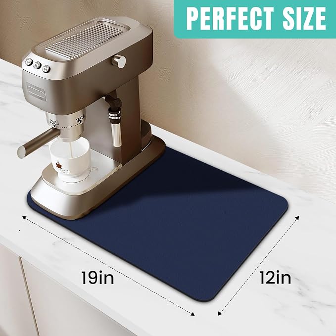 Coffee Mat Super Absorbent Dish Drying Mat Coffee Bar Mat 12"x 19", Blue | Match with Coffee Machine Accessories Large Drying Mats for Kitchen Counter