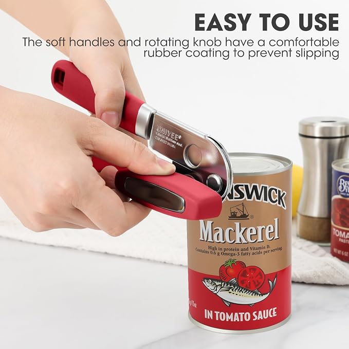 UHIYEE Manual Can Opener Hand Held with Magnet for Home Kitchen, Red | Premium 420J2 Steel, Magnetic Lid Lifter, Easy-Turn Oversized Knob, Arthritis Friendly, Smooth Edge & Safe Cut