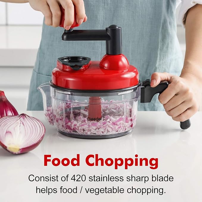 Geedel Large Food Chopper Vegetable Chopper, Manual Food Processor, 3 Cups | 3-in-1: Chop, Blend & Whisk, No BPA, Effortless Handle, Sharp Blade for Vegetable, Fruit, Meat, Nut, Ice, Salad, Salsa, etc