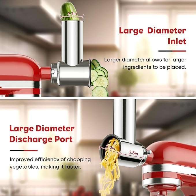 Stainless Steel Slicer Shredder Attachment for Kitchenaid Stand Mixer | Cheese Grater & Vegetable Cutter, Salad Maker for Kitchenaid Mixer, Grinding Powder with 4 Blades by FOCOLLK