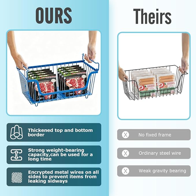 4 Pcs Stackable Wire Baskets for Pantry Organizers and Storage,blue, | Vegetable Fruit Basket for Countertop,Kitchen Storage Metal Baskets,Produce Potato Onion Storage Bin,