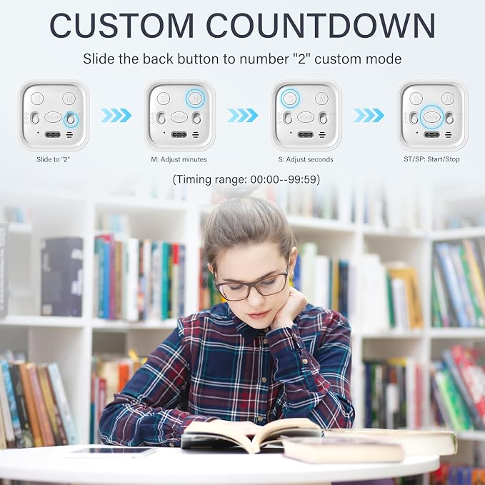 Rotating Pomodoro Timer 5/25/10/50, Desk Productivity Timer for ADHD, White | Countdown/Stopwatch Cube Timer, Vibration/High/Low Volume/Custom Modes, for Work Study, Back to School, Kitchen