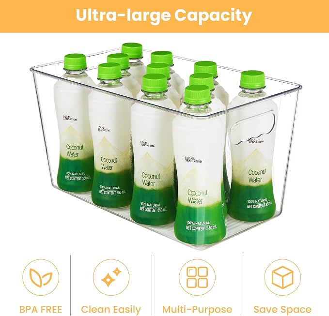 YIHONG 8 Pack Clear Storage Bins, Pantry Organizer Bins with Handle, XL | Plastic Bins, Pantry Storage Containers for Kitchen, Freezer, Cabinet, Closet, Bathroom, Under Sink Organizers and Storage