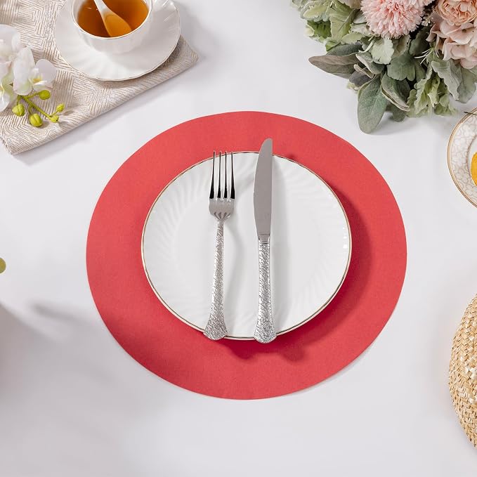 SHACOS 100 pcs Christmas Disposable Round Paper Placemats 13 inch Colored Paper Place Mats for Wedding Birthday Party Bridal Baby Shower Table Decoration, Red