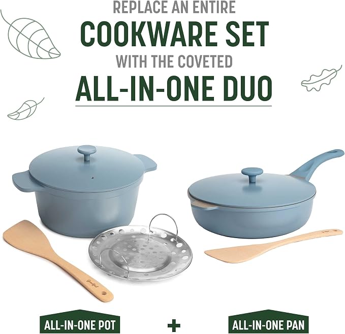 Goodful All-in-One Pan, Multilayer Nonstick Cookware Set, High-Performance Construction, Multipurpose Design Replaces Multiple Pots and Pans, Dishwasher Safe, 11-Inch, 4.4-Quart Capacity, Blue Mist