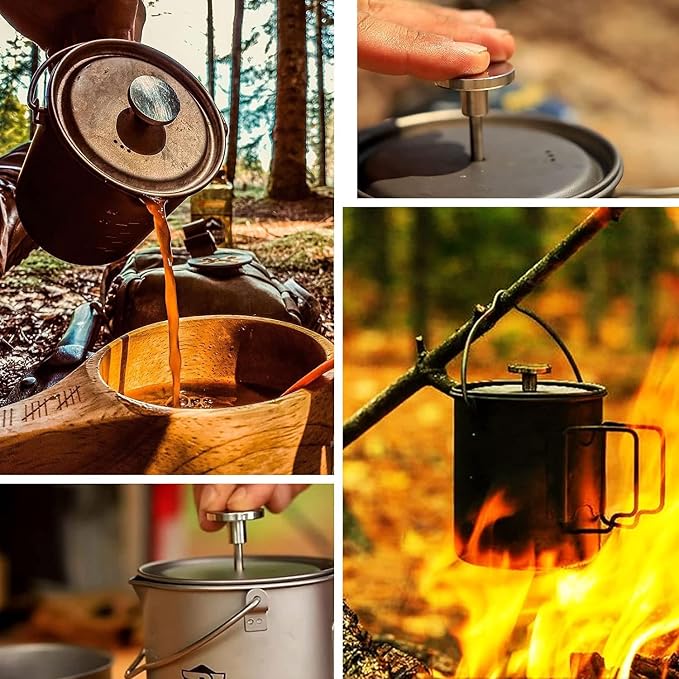 Bestargot Titanium Pot 750ml, Coffee French Press | Portable French Press, Ultralight, Camping Pot, Compatible with Camp Stoves