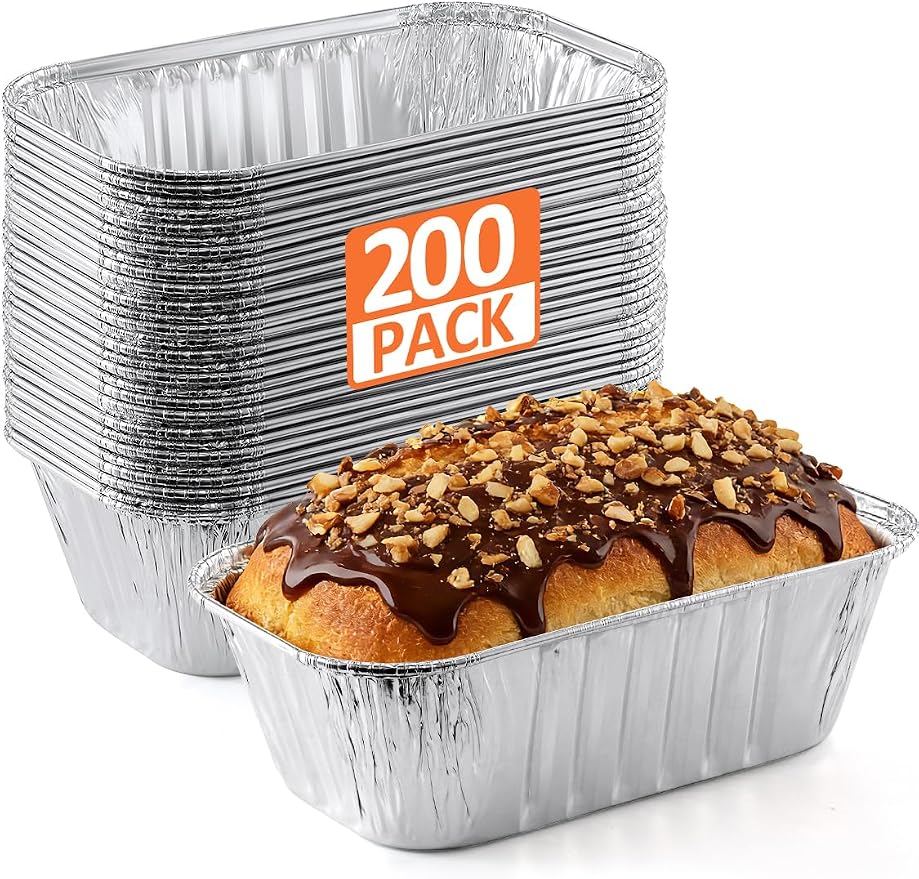 NEEBAKE 200 Pack 6x3.5x2 Disposable Aluminum Loaf Pans - 1 Lb Mini Loaf Pans, Small Aluminum Tin Foil Baking Pan, Food Containers for Baking, Cakes, Bread, Meat, Loaves