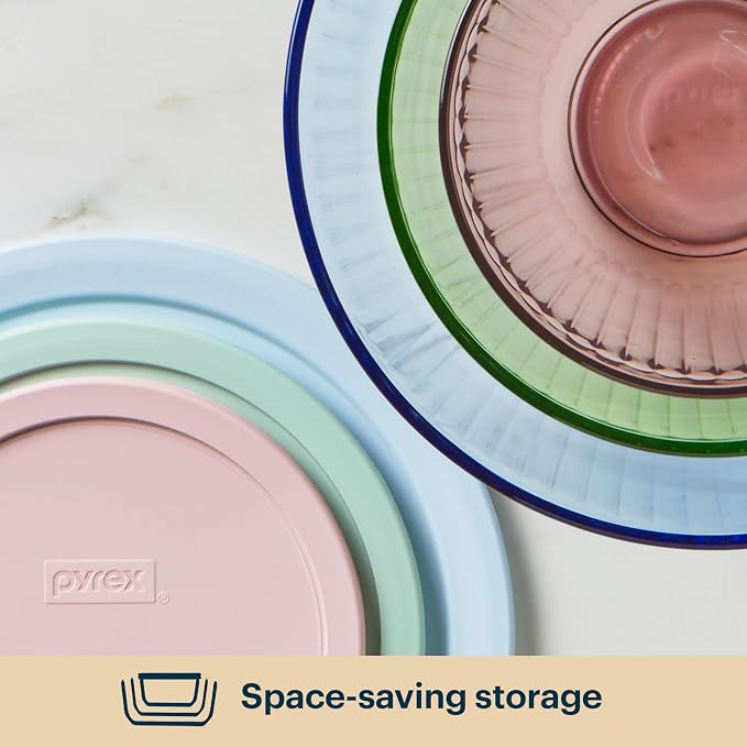 Pyrex Colors (3-Pack) Sculpted Tinted Glass Mixing Bowls with Plastic Lids