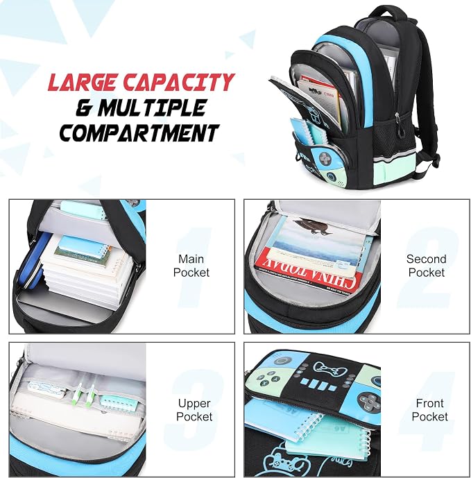 Backpack for School Boys, Cool Luminous Gamer Boys Schoolbag | with Lunch Box & Pencil Case Set for Kids Teens Elementary Middle School, Bookbag Glow In The Dark