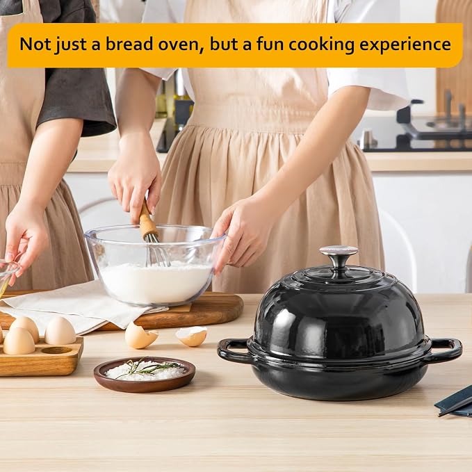 Velaze 5 QT Enameled Cast Iron Dutch Oven for Bread Baking with Dome Lid | Traps Steam for Crispy Artisan Sourdough Bread,Oven Safe,Ergonomic Handles,Gift for Bakers and Bakery Style Loaves,Black