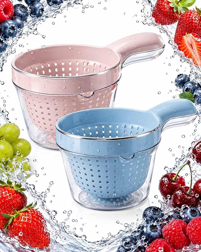 2026 New Small Fruit Colander, 2-in-1 Dual Layer Draining Basket with Handle, Mini Salad Spinner Fruit Rinser Strainer for Berries, Grapes, Cherry Tomatoes and Vegetables