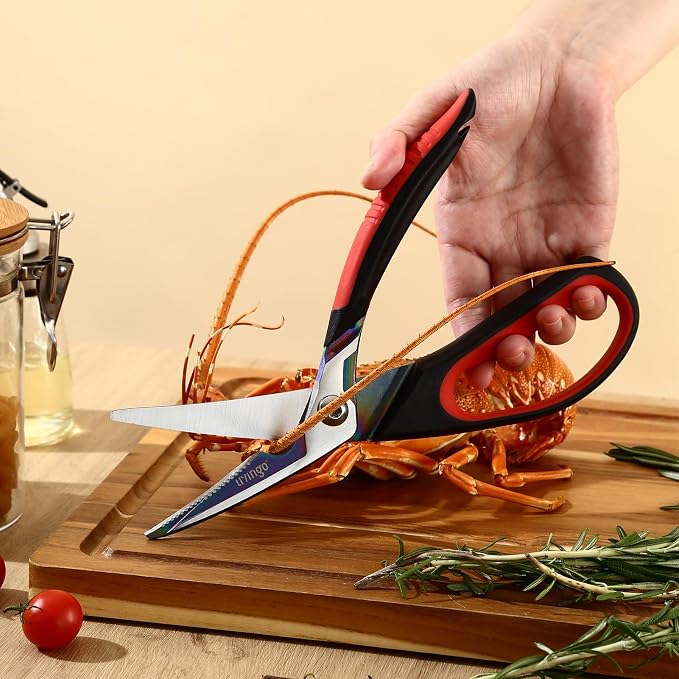 LIVINGO 9.5" Heavy Duty Kitchen Scissors Titanium Coated Poultry Shears | Sharp Stainless Steel Food Scissors with Comfortable Grip and Safety Lock for Cutting Chicken Bones, Meat and Vegetables