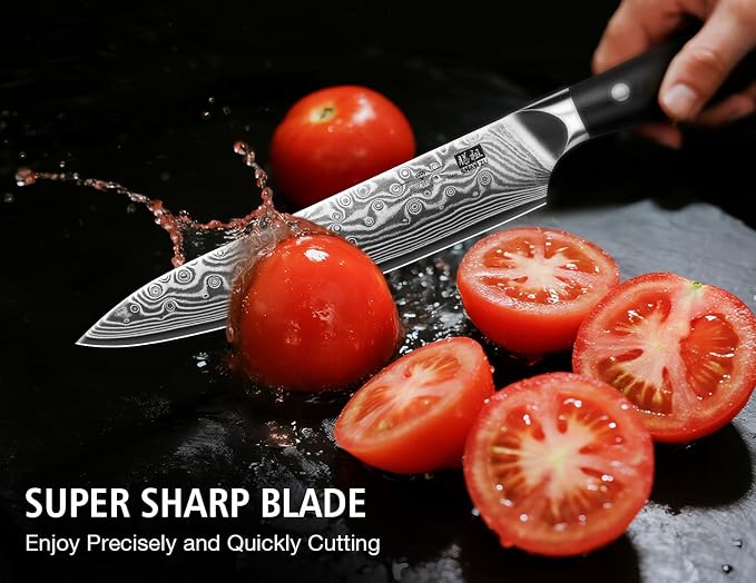 SHAN ZU Damascus Chef Knife,Utility Knife 6 In Japanese Steel Kitchen Knife | 67 Layers Professional High Carbon Super Steel Kitchen Knives with Ergonomic G10 Handle