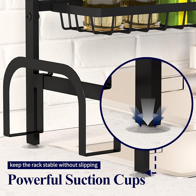 Kitsure Adjustable Over The Sink Dish Drying Rack, 26.8" -33.9"x21.5" | Sink Drying Rack for Kitchen Sink, Dish Rack Over Sink with Cutlery & Utensil Holders, Kitchen Storage, Black