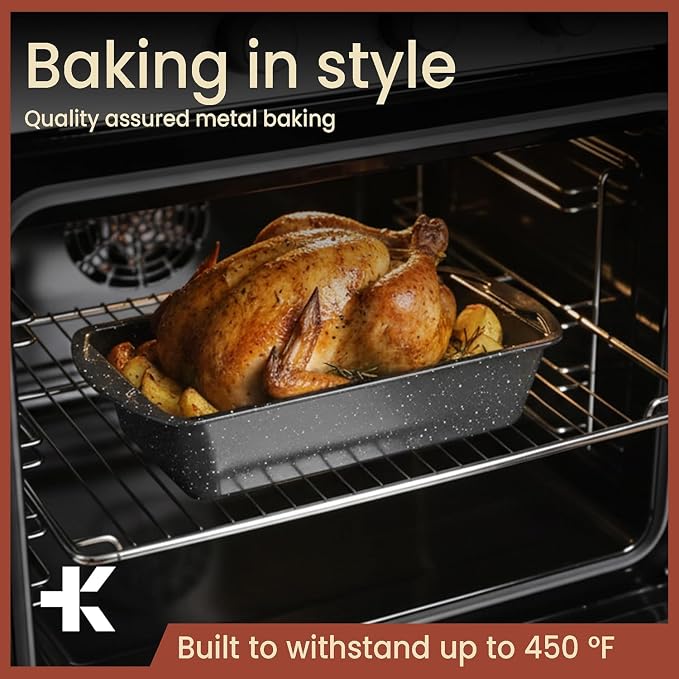 Nonstick Loaf Pan Set Pack of 2, 10.2" & 11" Large Baking Bread Pan, Oven Safe Up to 450°F, PFOA, PFOS, PTFE Free, Space Saving Stackable Design, Stain Resistant, Dishwasher Friendly, Gray Marble