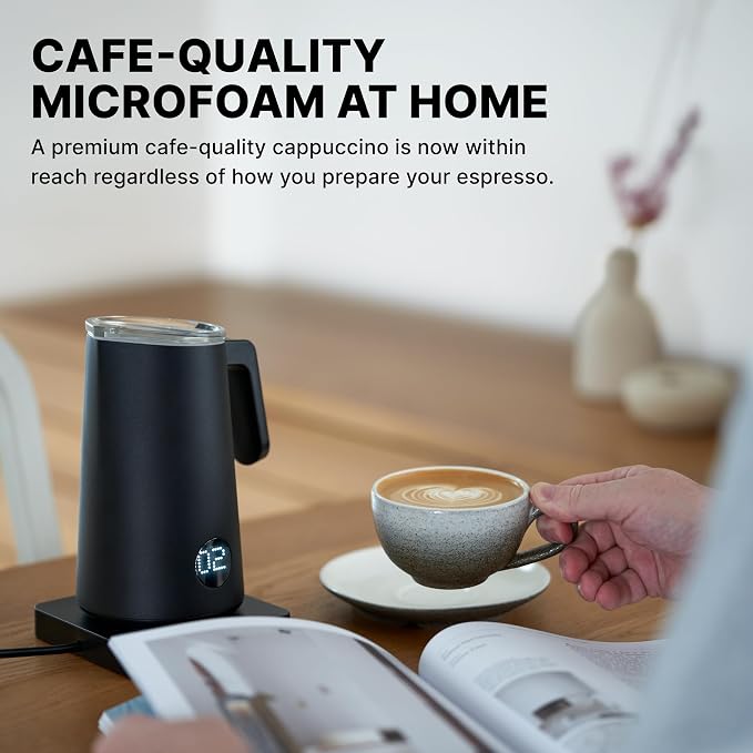 Subminimal NanoFoamer Pro Gen-2 Milk Frother - Handsfree Milk Foamer | US plug type, for dairy & plant-based milk, IPX-5 splash-resistant, 0.4mm impeller adjuster, heats milk up to 158F