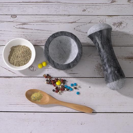 Tianman Small Mortar and Pestle Set 3.2 Inch.1/3 Cup.(Marble Black) | Mini Marble Grinder with Brush for Pills Herbs Spices,Easy to Grip.Efficient Grinding.Universal Dual Head Grinding Pestle.