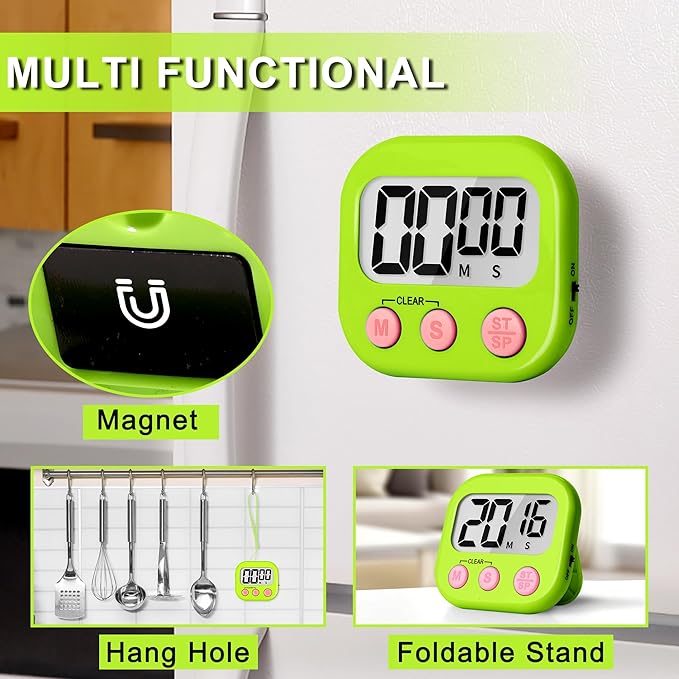 ZILLEEN Classroom Timer for Kids Teachers 4 Pack Digital Timers | Strong Magnetic, Large Screen, Big Button, Teacher Classroom Must Haves Kitchen Timers for Cooking Egg Exercise Study