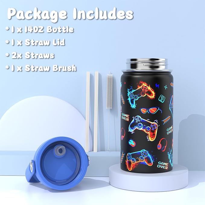 Bento Lunch Box for Kids Adult, Leakproof 3-4 Compartment Bento Box Set with Insulated Food Jar,Water Bottle, Lunch Bag, School Lunch Container for Toddler Teen Girls Boys Ages 3+(Game)