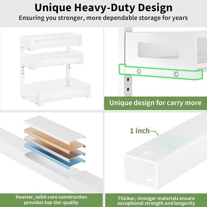 Under Sink Organizer,3-Tier Heavy Duty Pull out Cabinet Organizer Shelf | Height Adjustable,Thickened Metal,Slide out Storage Drawer Rack for Kitchen Bathroom Pantry Laundry Home Organization