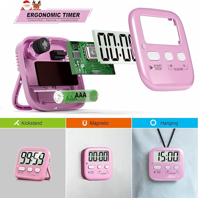 2 Pack Digital Timer for Kids Classroom Kitchen Timers for Cooking | w/ Battery, Easy to View, Alarm, Mute Mode, Count Down/Up, Magnetic, Kickstand, Hanging, Classroom Timer for Teacher Supplies