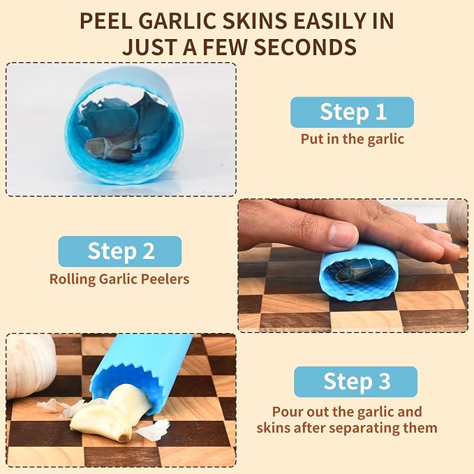 Cook Guy Garlic Press Rocker Set -304 Stainless Steel Premium | All-Steel Garlic Mincer, Crusher, Peeler, and Scraper Tool for Effortless Mincing –Dual-Handle Garlic Grinder(B0201)