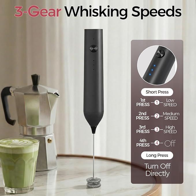 YARRAMATE Rechargeable Milk Frother, Electric Drink Mixer | Frother Wand with 2 Stainless Steel Whisks, Handheld Drink Mixer for Latte, Cappuccino, Matcha, Coffee and Protein Drinks