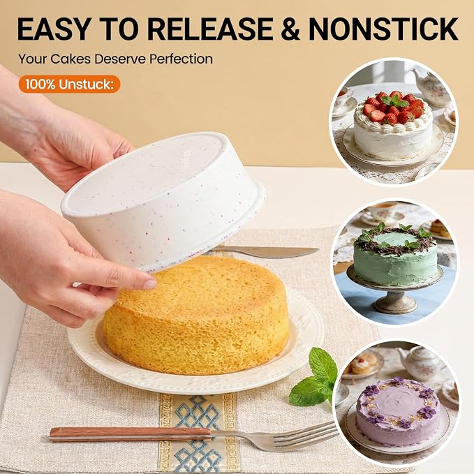 CAKETIME 6 Inch Silicone Round Cake Pan with Metal Reinforced Frame, Non-stick & BPA Free, Even Heat Distribution, Stackable & Dishwasher Safe