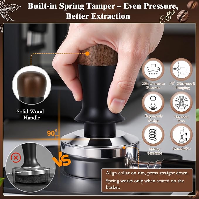8 PCS Espresso Accessories Kit, 53.3mm Espresso Tamper Kit Coffee Tamper Set with Coffee Distributor, Espresso Tamping Station, Espresso WDT Stirrer,Dosing Funnel, Fits Breville 54 mm Portafilter
