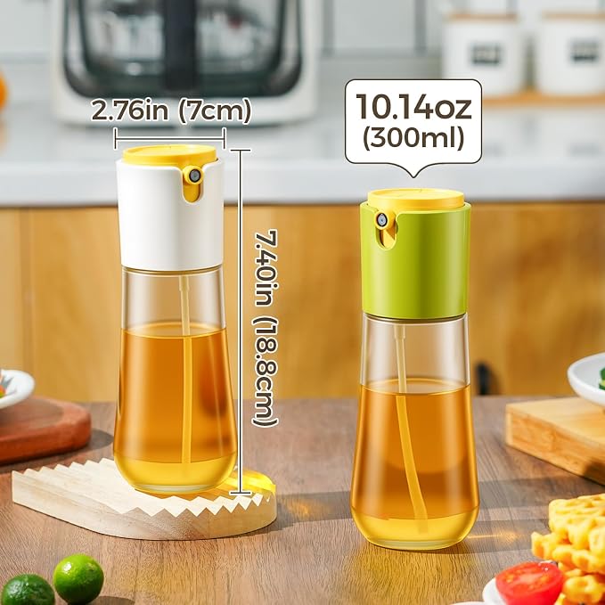 LHS Oil Sprayer for Cooking, Olive Oil Sprayer and Dispenser 2 in 1, White | 10oz/300ml, Oil Mister & Pourer, Portion Control, Food Grade, For Air Fryer, Cooking, Salad, BBQ, Frying